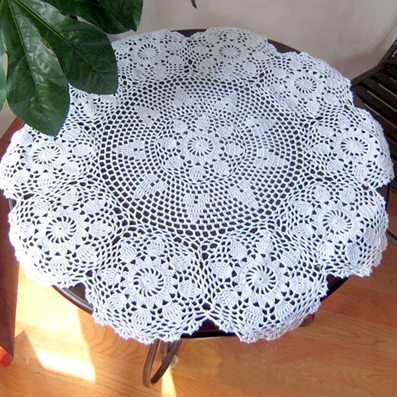 Damanni White Cotton Handmade Crochet Lace Tablecloth Doilies,Round,31 Inch - Image 3